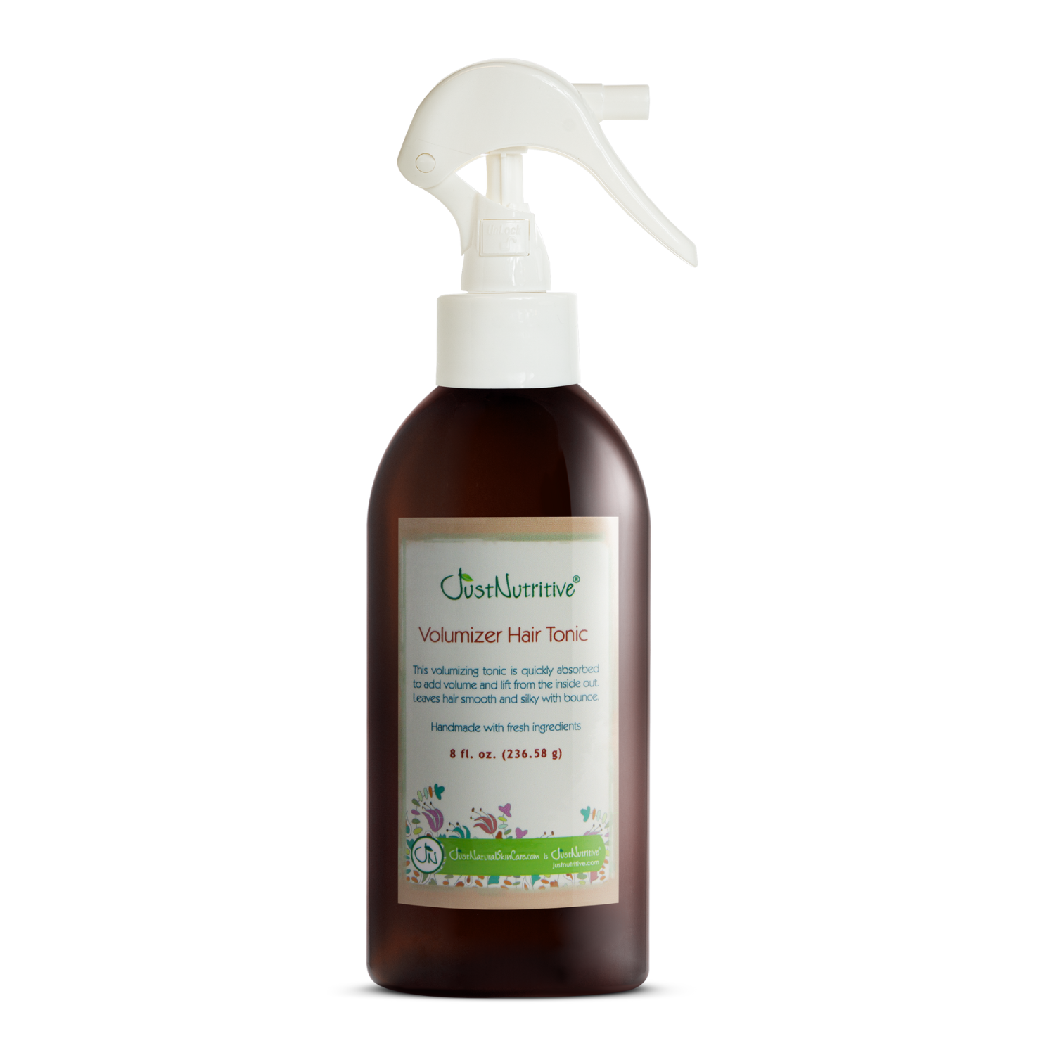 Bottle of OshKosh Nutritive Volumizer Hair Tonic with a spray nozzle on a white background