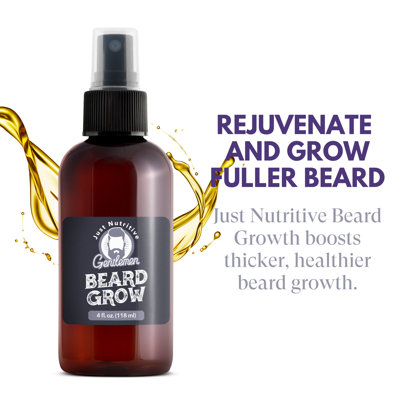 Beard growth product with spray nozzle on a white background