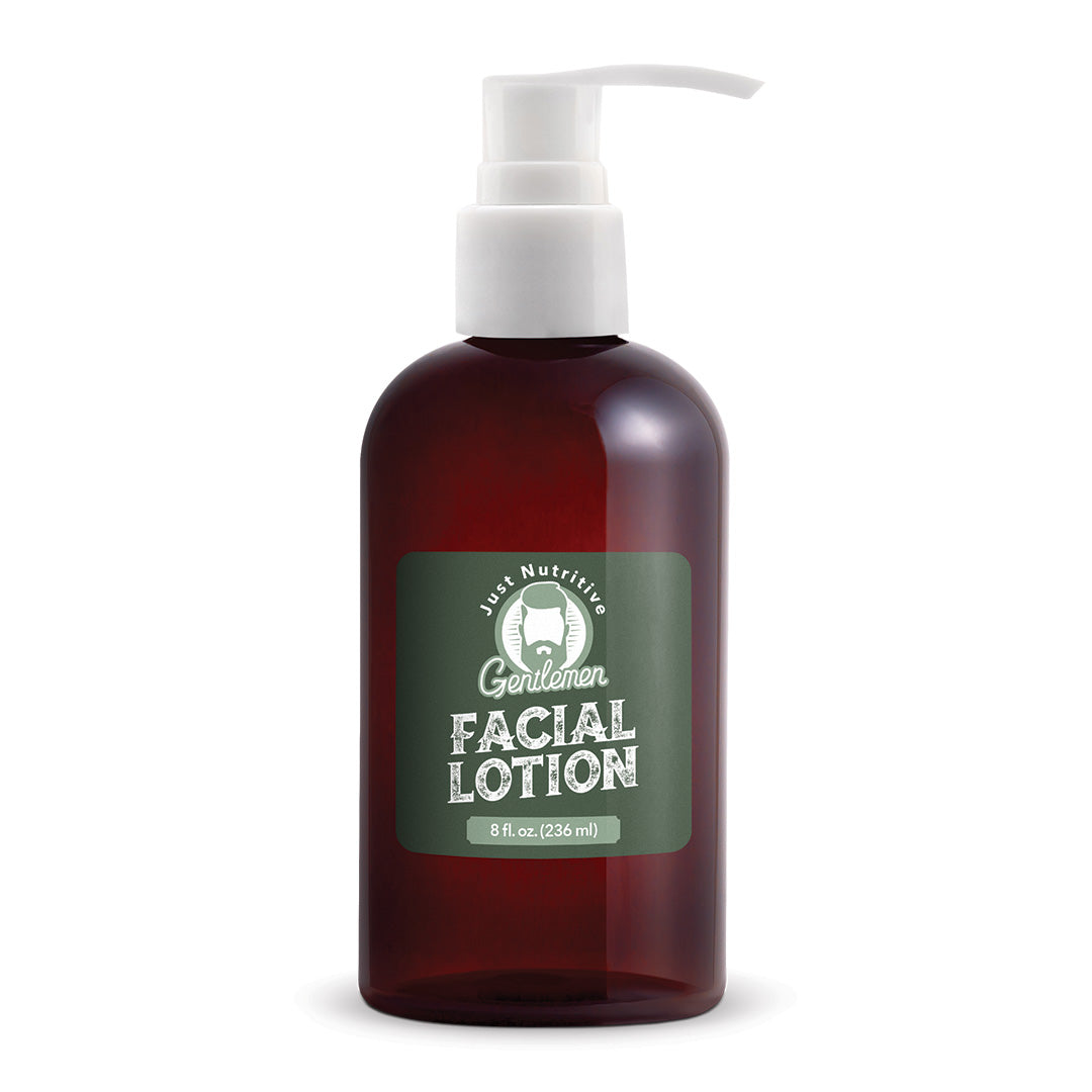Facial lotion bottle with pump on a white background