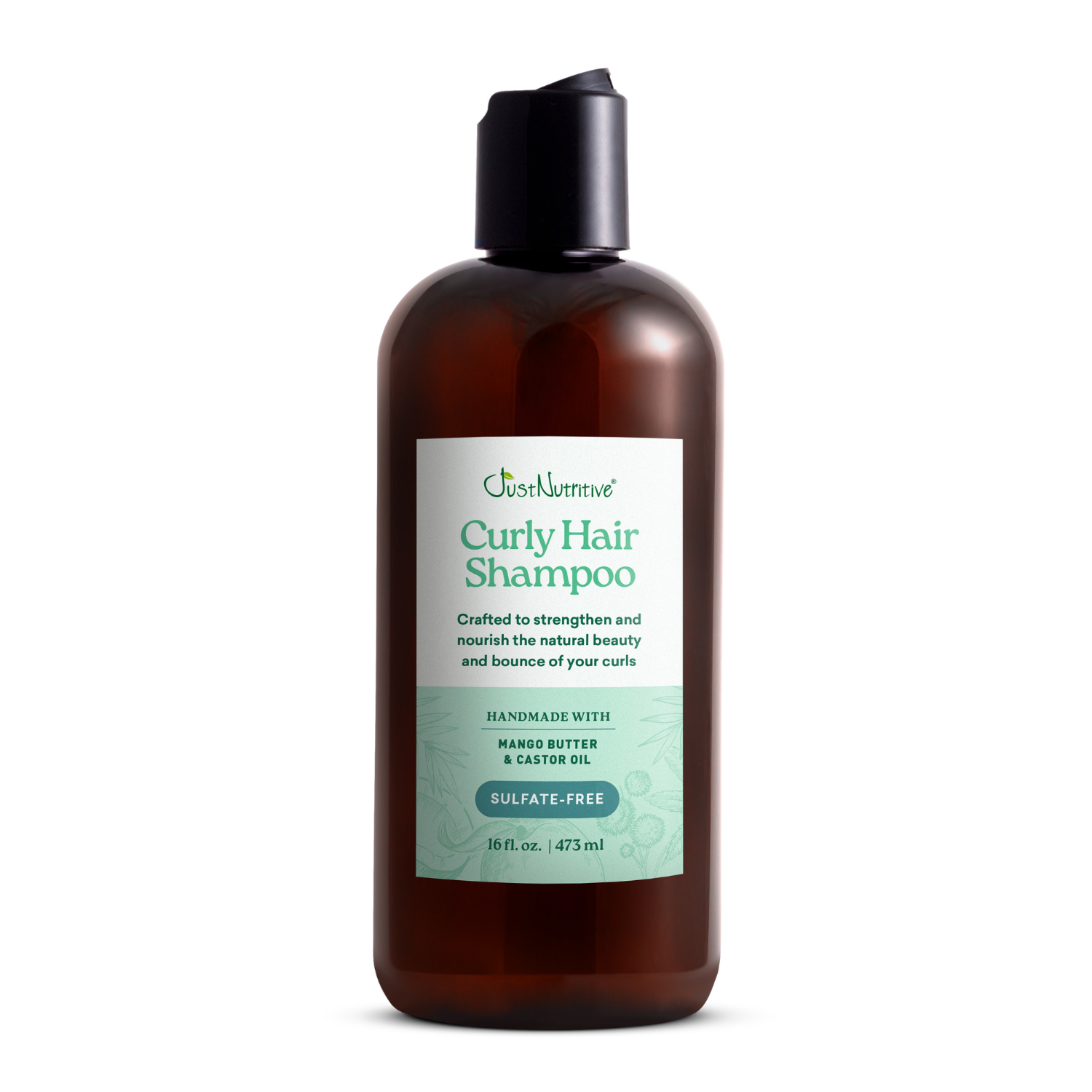 Brown shampoo bottle with a label on a white background