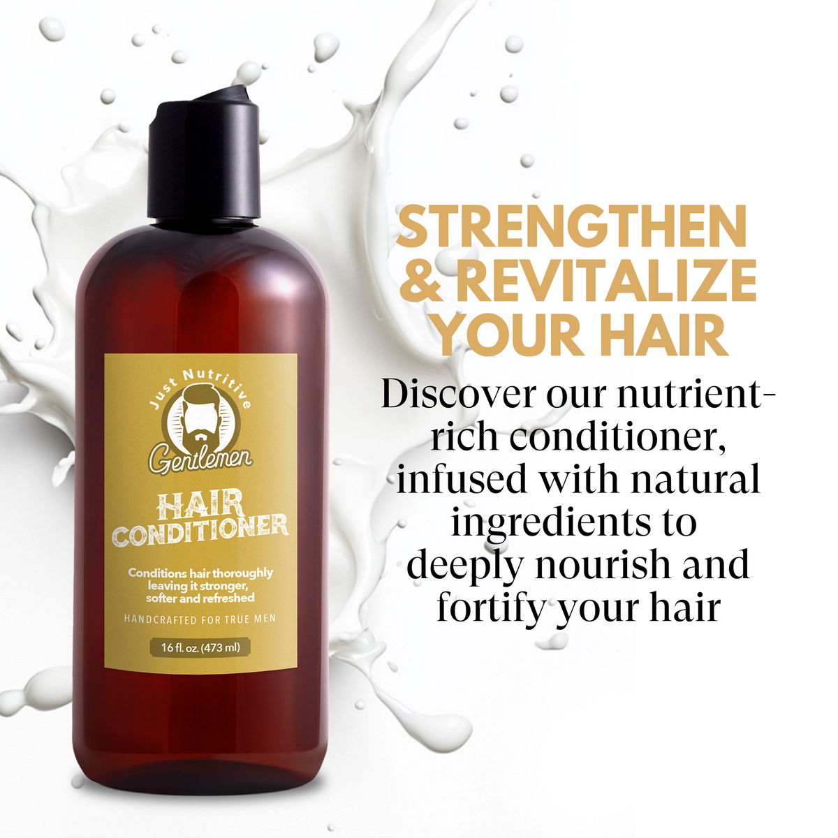 Hair conditioner bottle with text on a white background