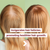 Before and after comparison of hair health with text on a green background