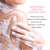 Person applying a foamy product to their skin with text about brightening and toning for radiant skin.