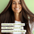 Woman with long brown hair smiling against a light green background with text about hair care.