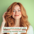 Woman with long, wavy red hair against a green background with text about controlling excess oil.