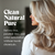 Woman with styled hair and text about sulfate-free, paraben-free products.