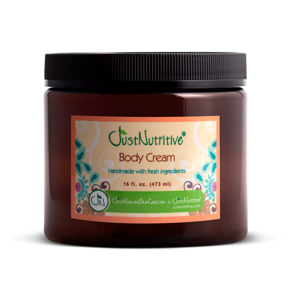 Jar of Just Nutritive body cream on a white background