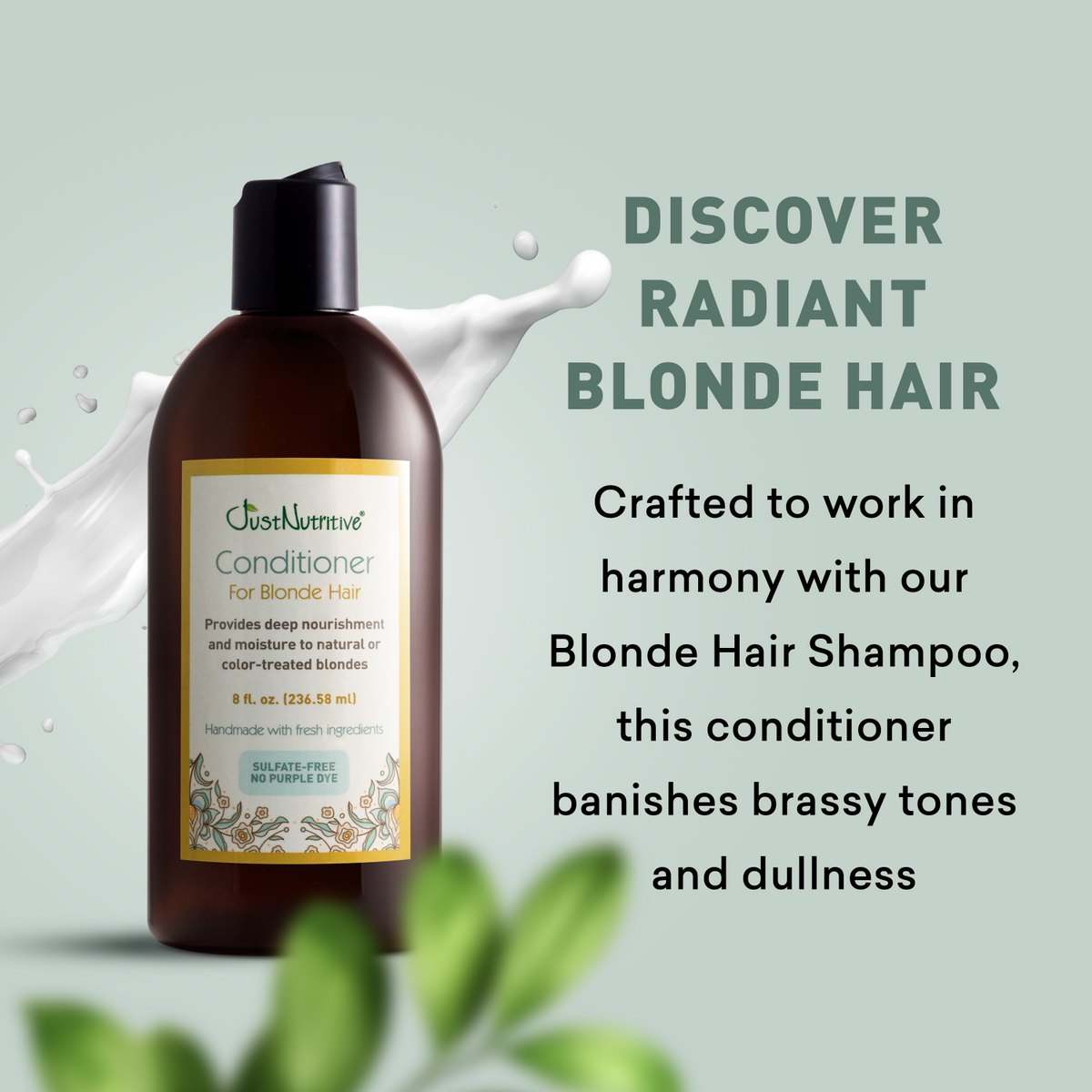 Bottle of Ghost Nouveau conditioner with text on a light green background