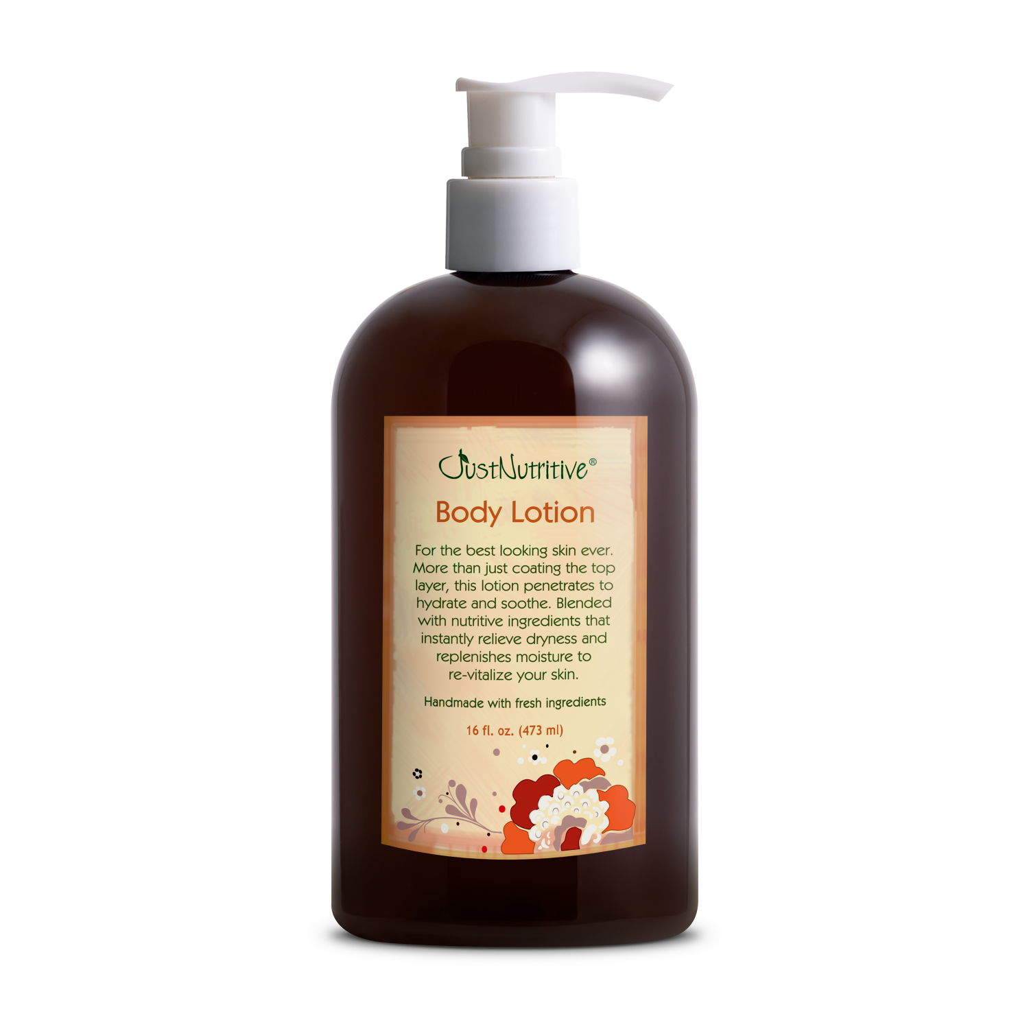 Body lotion bottle with pump on a white background