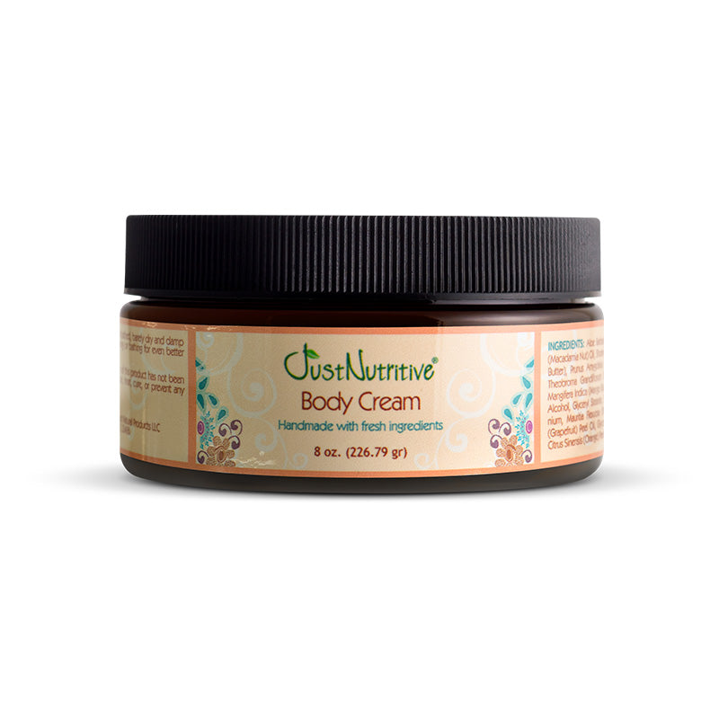 Jar of Just Nutritive body cream on a white background