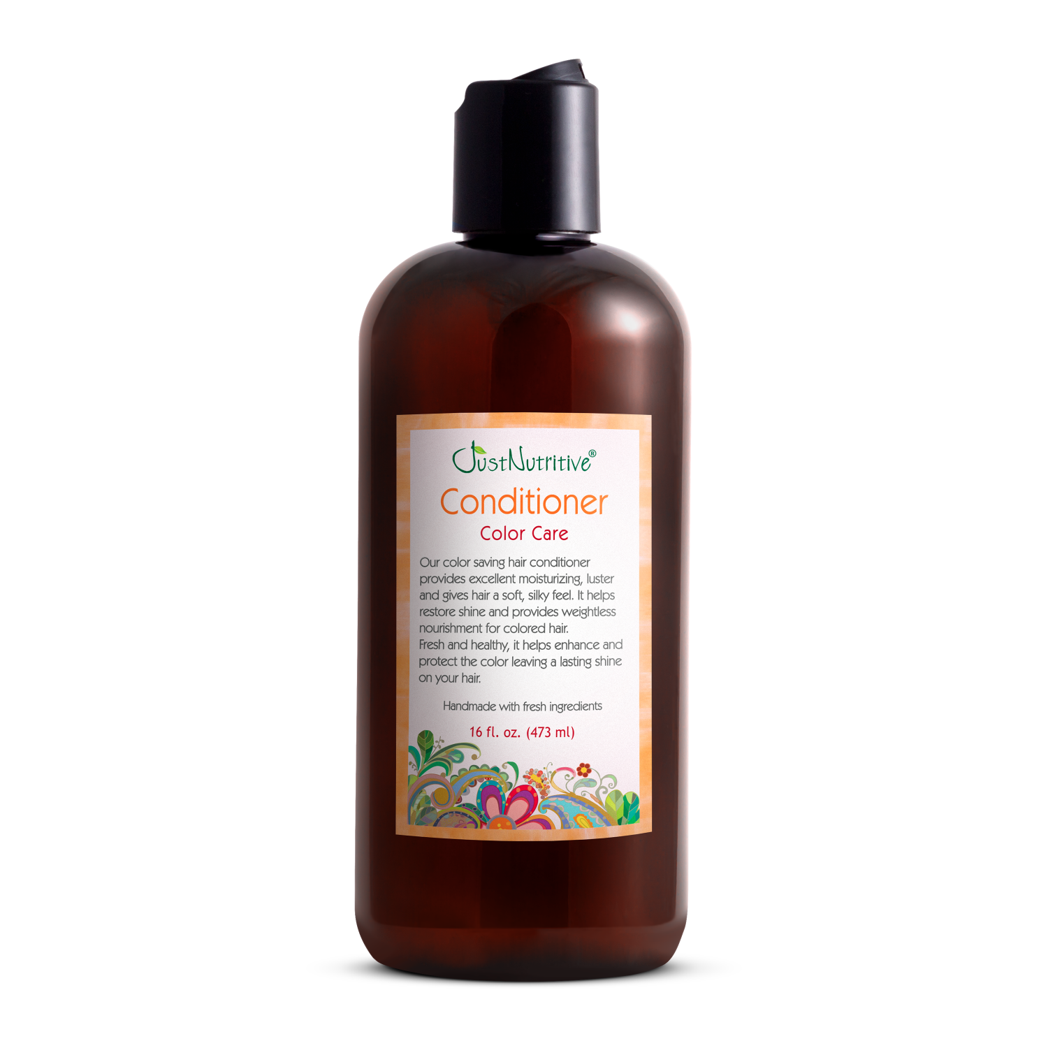 Brown conditioner bottle with label on a white background