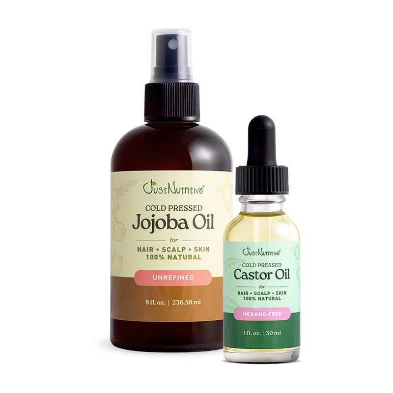 Two bottles of Just Nutive oils on a white background