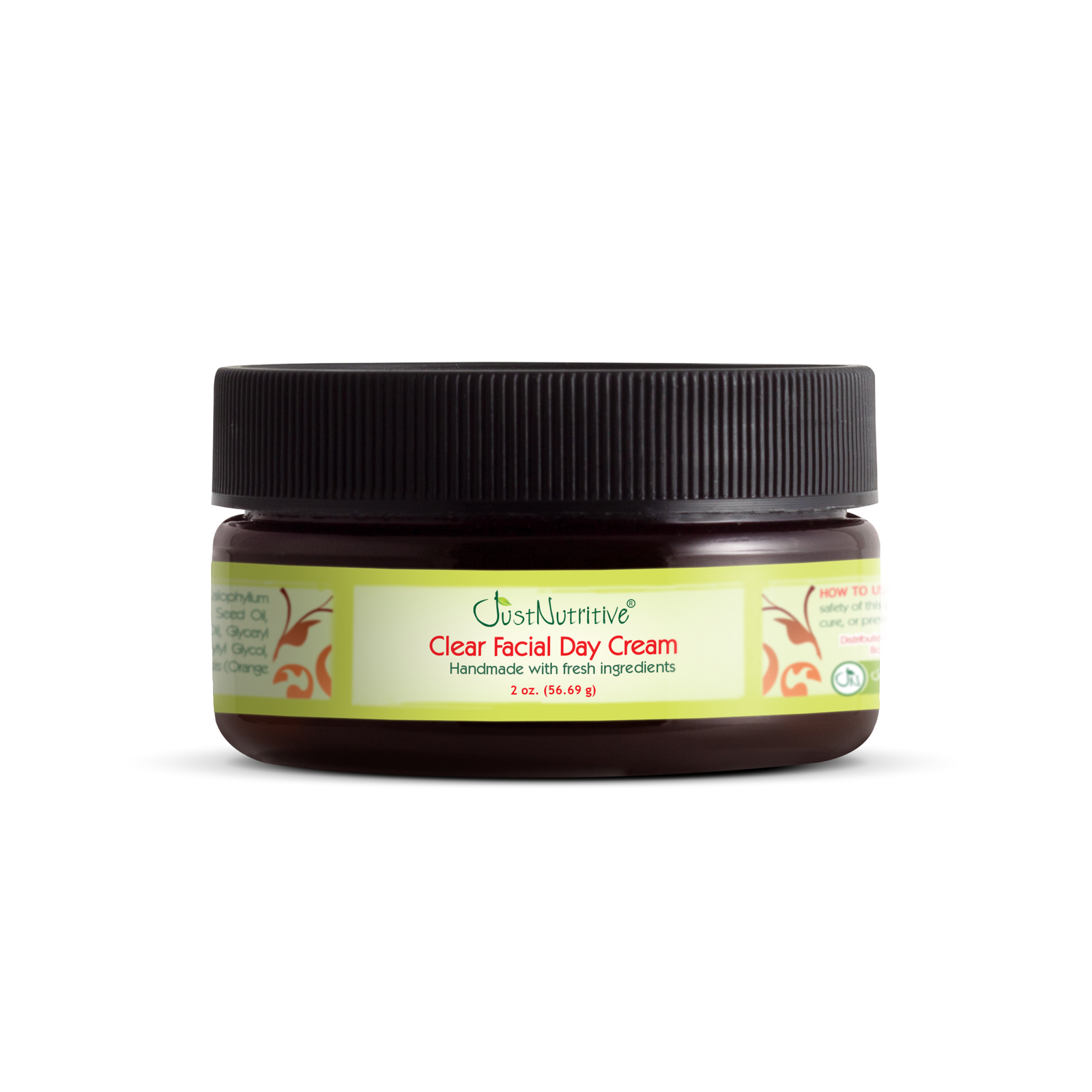 Jar of Clear Facial Day Cream with a black lid on a white background