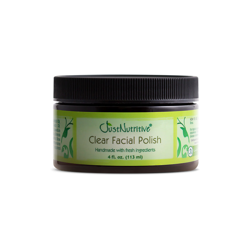Jar of Just Nutritive Clear Facial Polish on a white background
