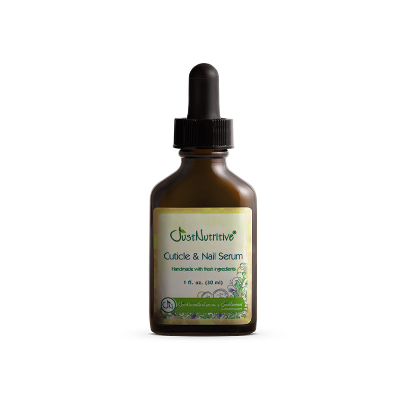 Brown bottle of cuticle and nail serum with dropper on a white background