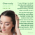 Woman touching her hair with a green background and text about clear scalp treatment.