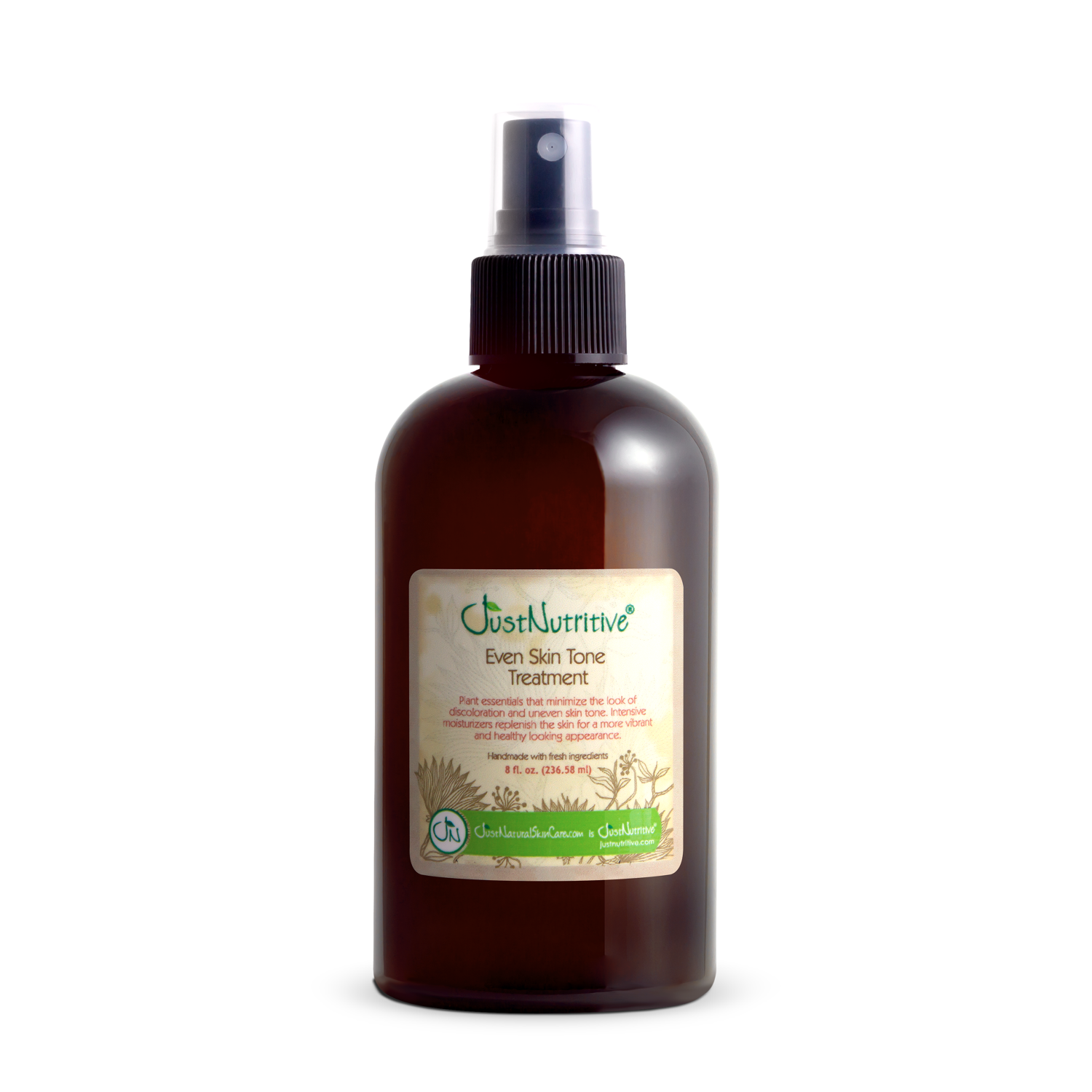 Brown spray bottle with a label on a white background