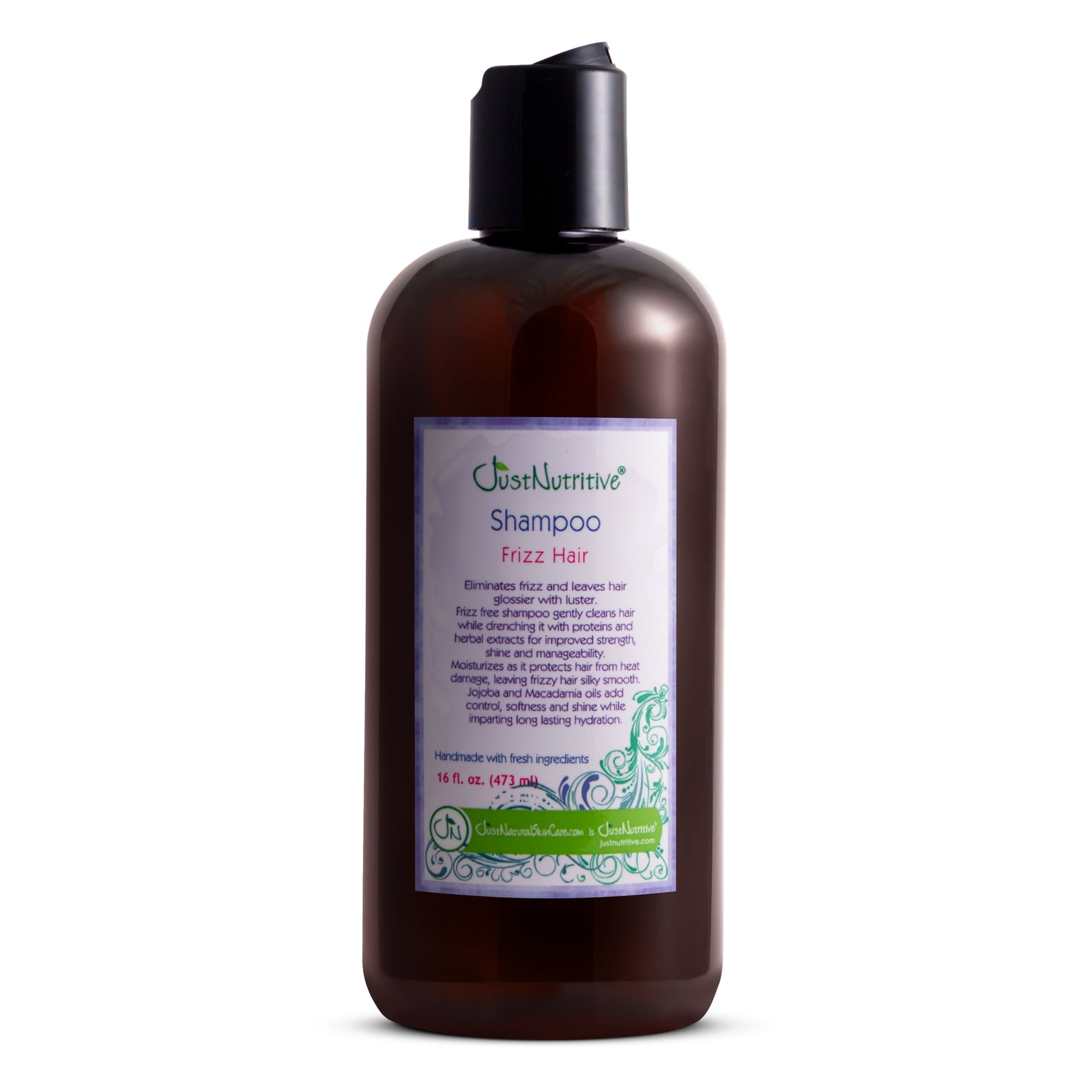 Brown shampoo bottle with a label on a white background