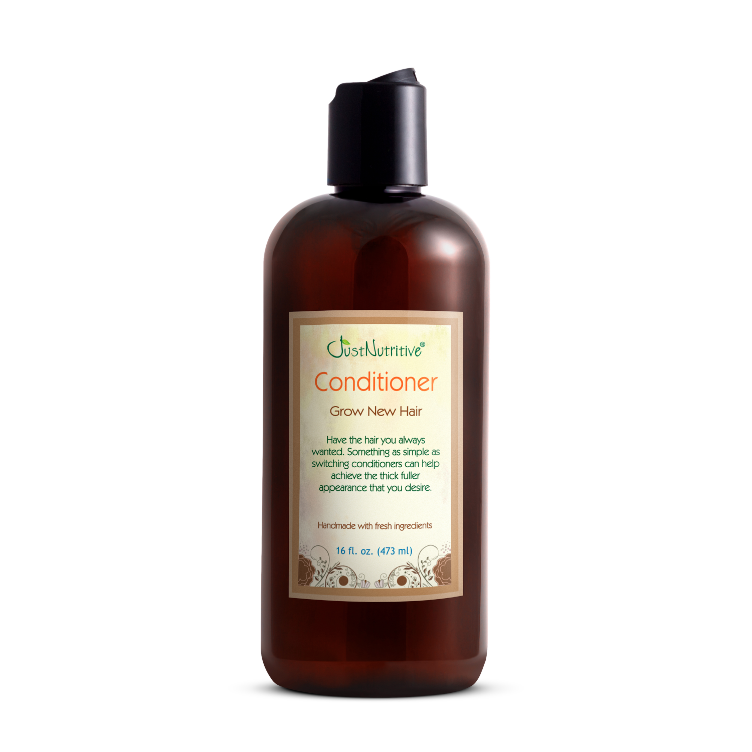Brown conditioner bottle with label on a white background