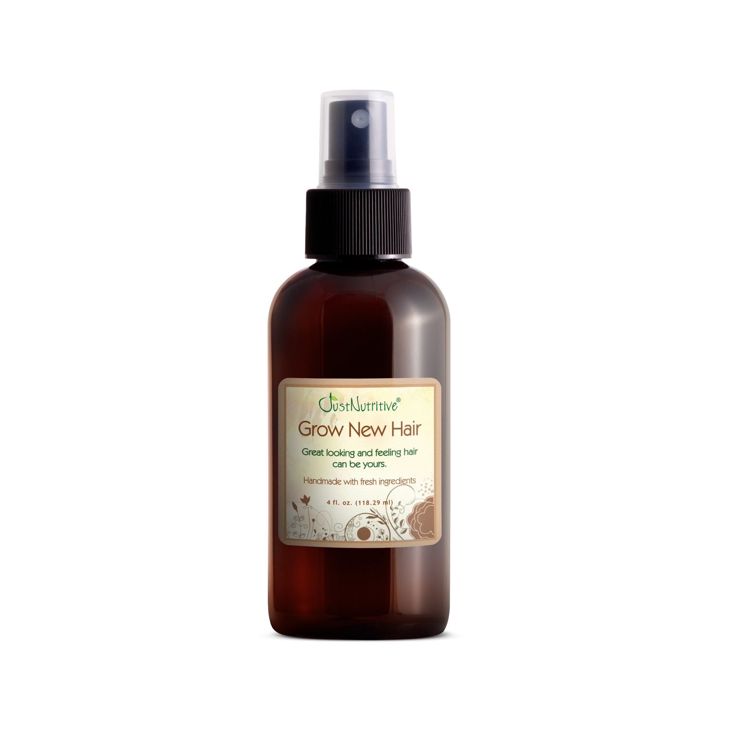 Brown bottle with a label on a white background