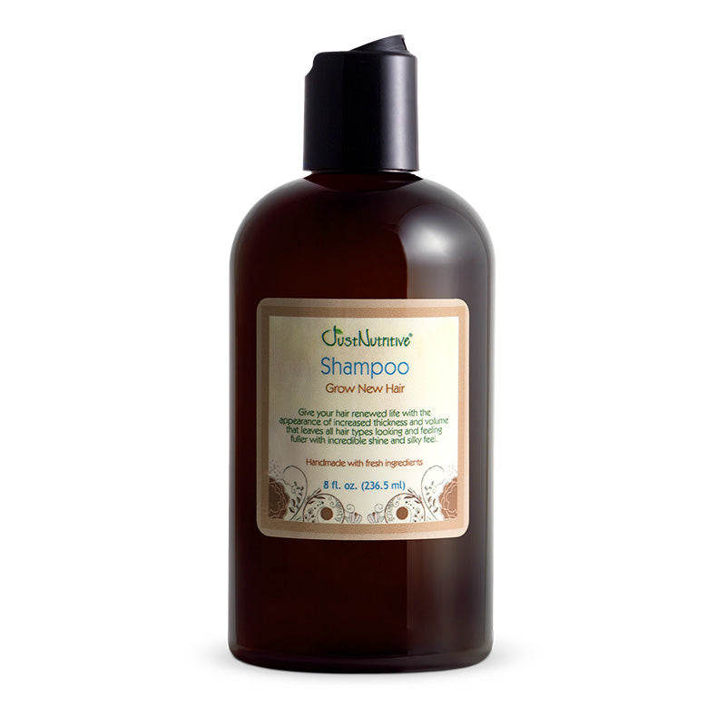 Brown shampoo bottle with label on a white background