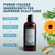 Shampoo bottle with natural ingredients on a light blue background