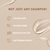 Shampoo product with text highlighting features on a beige background
