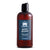 Brown bottle of body wash with a blue label on a white background