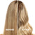 Before and after comparison of blonde hair with a wavy texture on a white background.