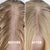 Before and after comparison of hair treatment on a person's head.