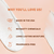 Product packaging with text highlighting features like 'Made in the USA', 'No nasty chemicals', 'Long-lasting moisture', and 'Fragrance-free' on a peach background.