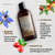 Sunless tanning lotion bottle with ingredients like jojoba oil, borage seed oil, and rosehip oil on a white background.