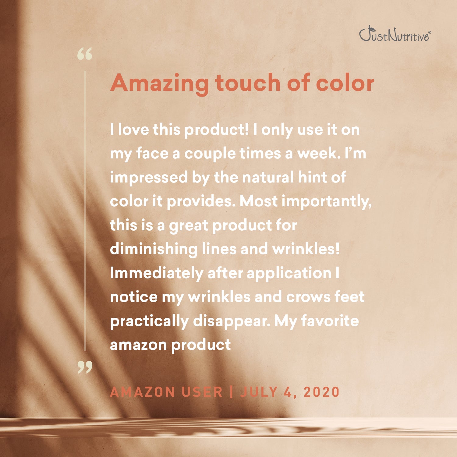 Product review with a natural color swatch and 'Just Nutitive' branding.