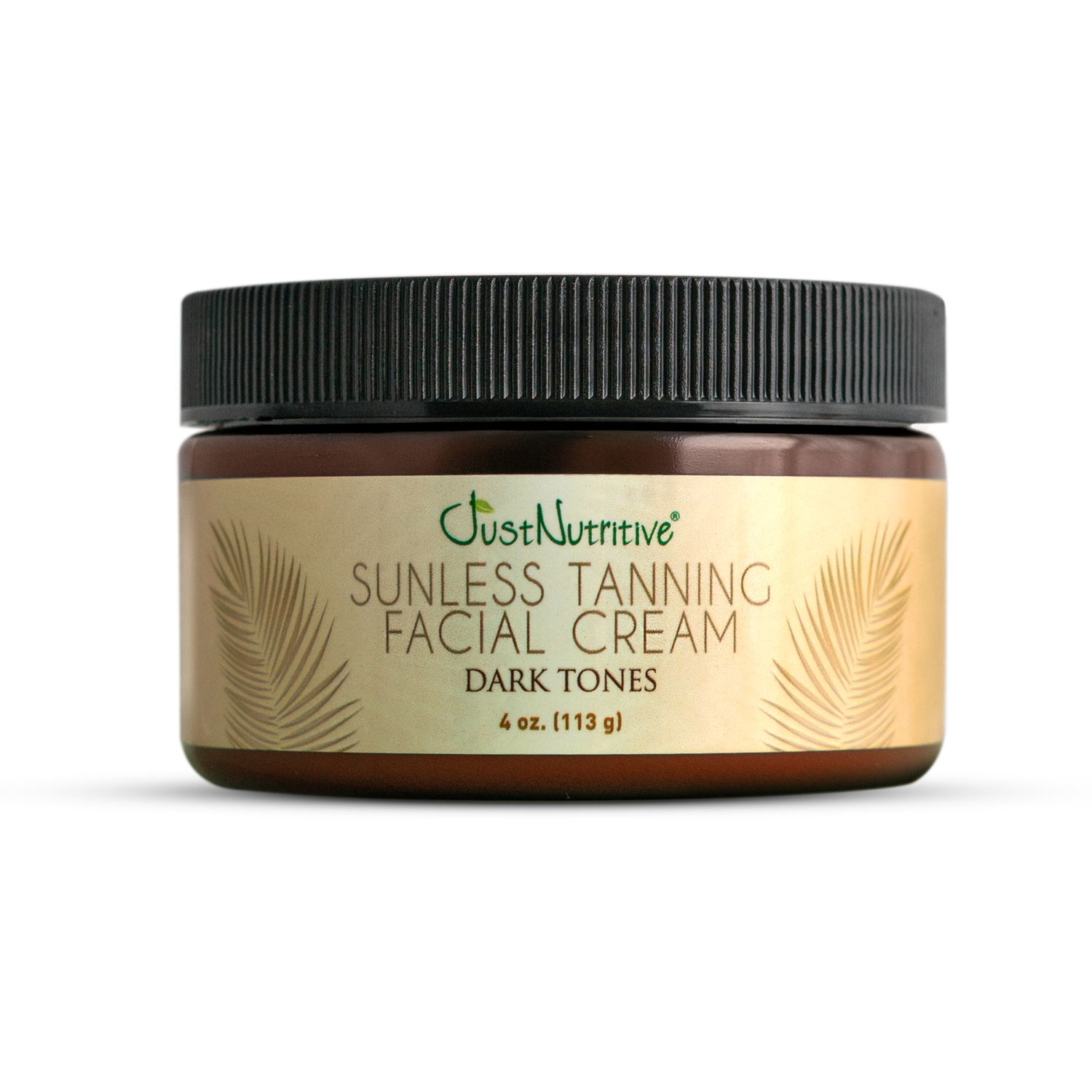 Jar of Just Nutritive Sunless Tanning Facial Cream on a white background