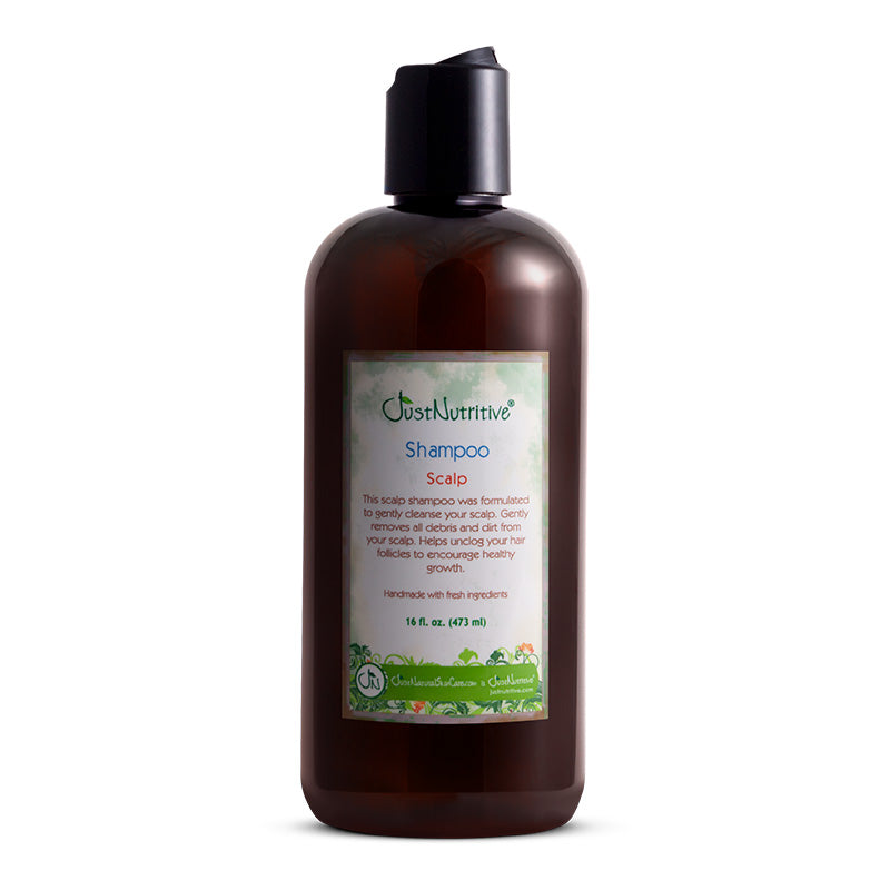 Brown shampoo bottle with label on a white background