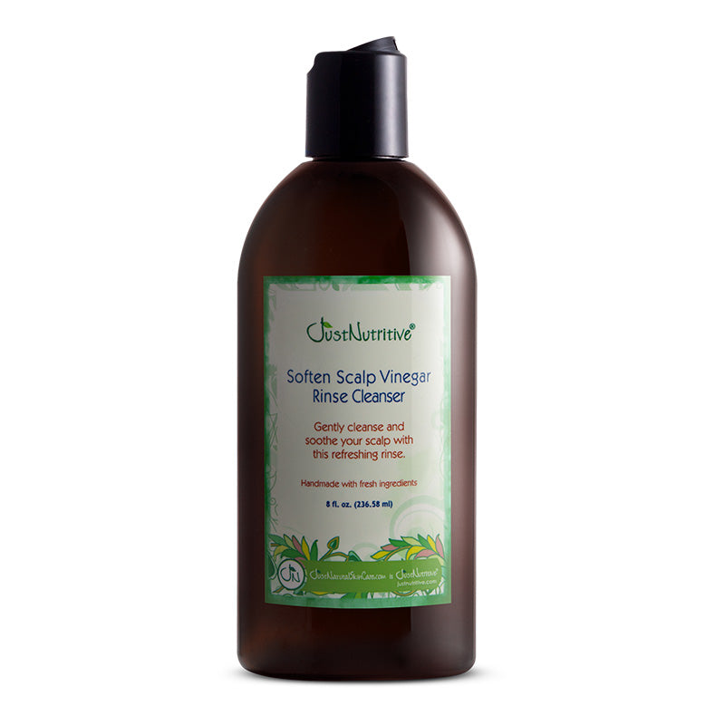 Bottle of Just Nutritive Scalp Vinegar Rinse Cleanser on a white background