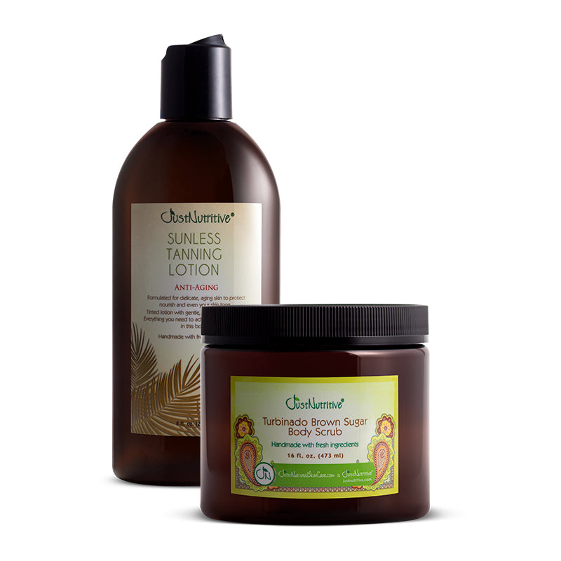 Two brown bottles with labels on a white background