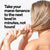 Person holding their hair with text promoting quick hair care routine