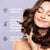 Woman with styled hair against a light purple background with product features listed.