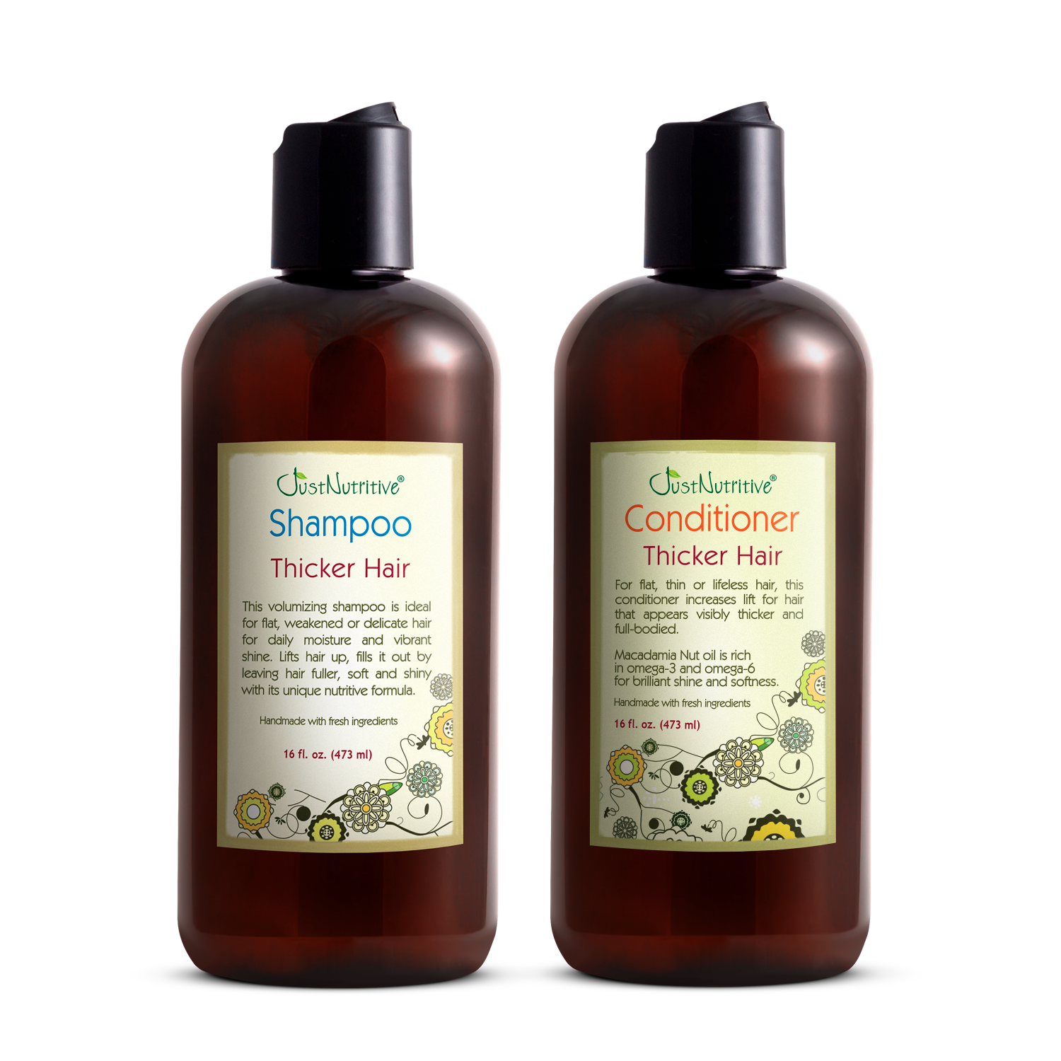 Two bottles of OshKoshB'Gosh Shampoo and Conditioner for thicker hair on a white background